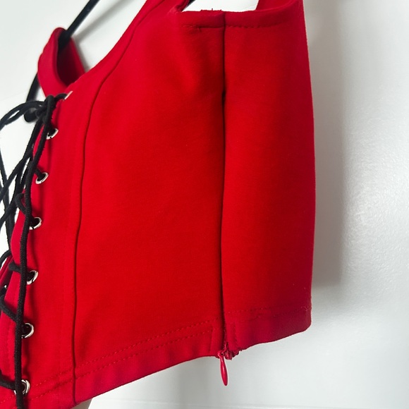 I.AM.GIA red Lace-Up corset Top - Picture 3 of 4